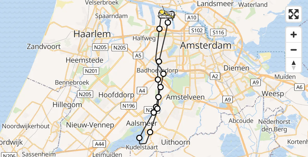 Routekaart van de vlucht: Lifeliner 1 naar Amsterdam Heliport, Siciliëweg