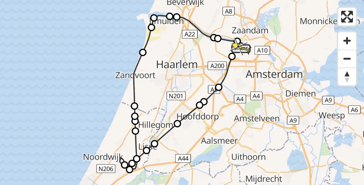 Routekaart van de vlucht: Lifeliner 1 naar Amsterdam Heliport, Hornweg