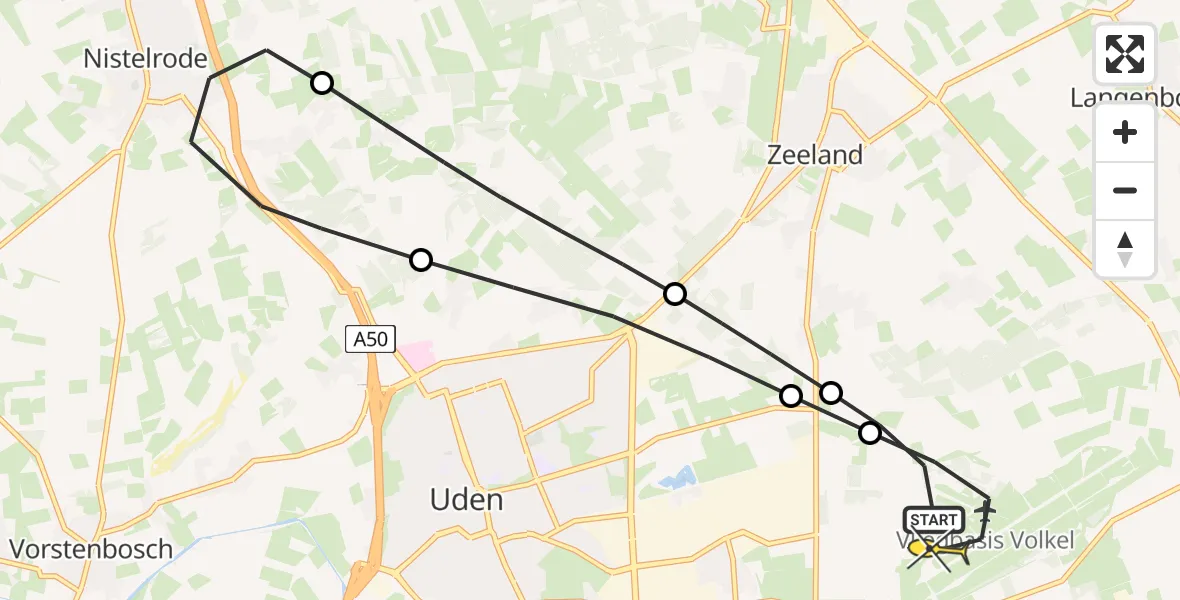 Routekaart van de vlucht: Lifeliner 3 naar Vliegbasis Volkel, De Bunders