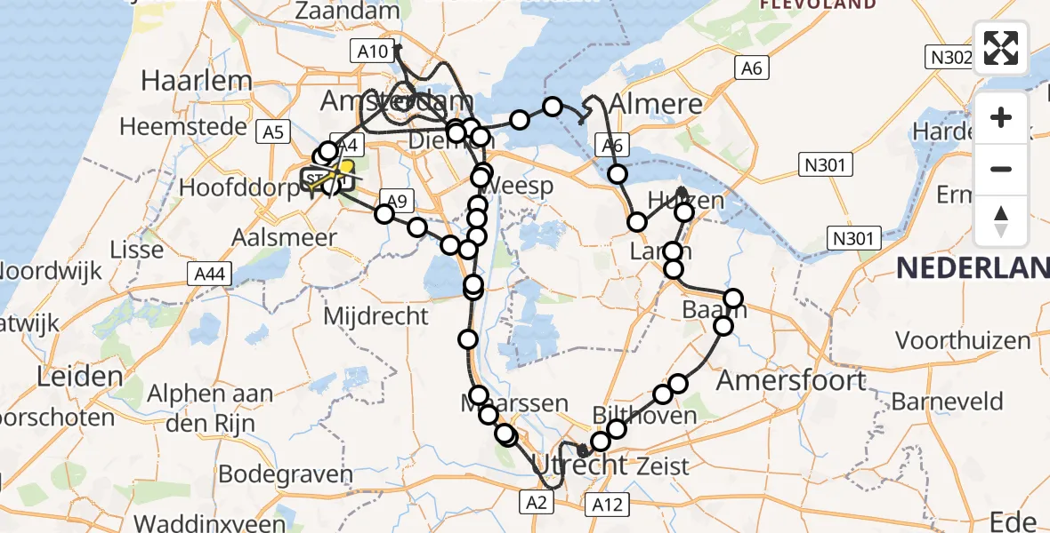 Routekaart van de vlucht: Politieheli naar Schiphol, Loevesteinse Randweg