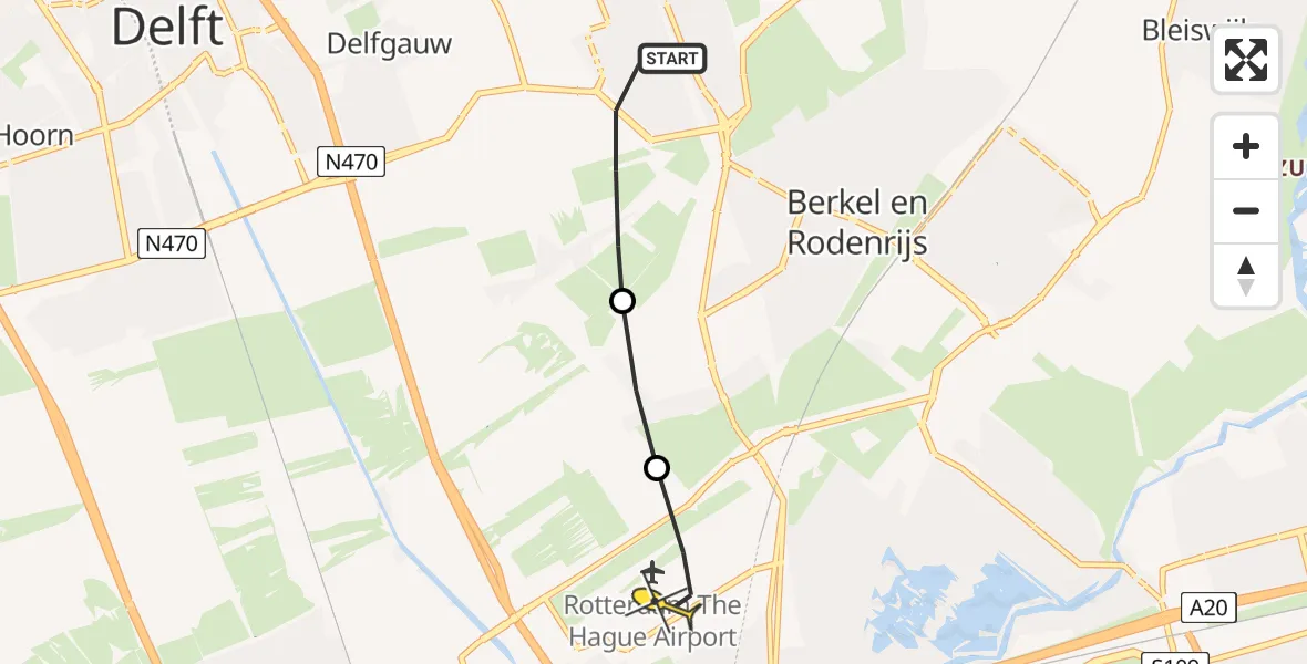 Routekaart van de vlucht: Lifeliner 2 naar Rotterdam The Hague Airport, Zuidweg