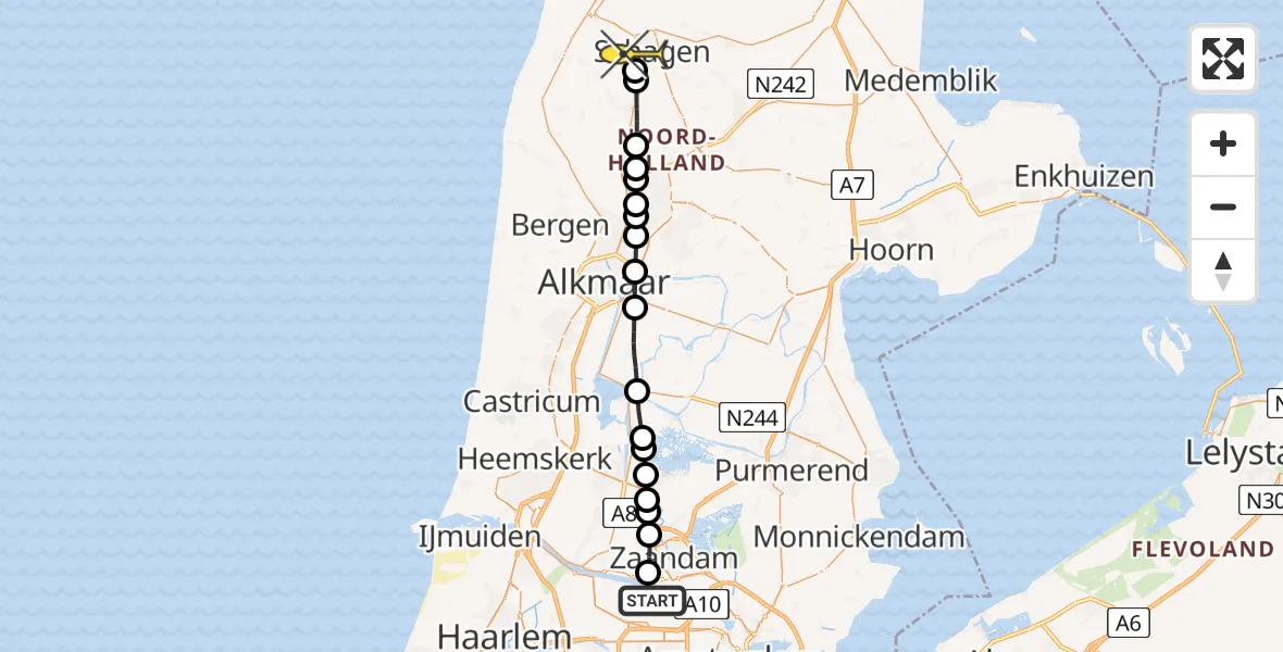 Routekaart van de vlucht: Lifeliner 1 naar Schagen, Kanaalkade