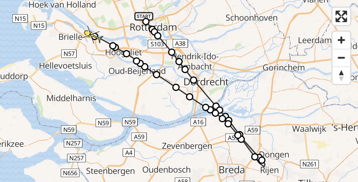 Routekaart van de vlucht: Lifeliner 2 naar Rozenburg, Hertenheuvel