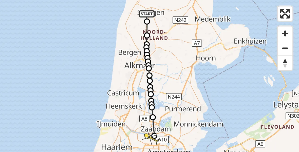 Routekaart van de vlucht: Lifeliner 1 naar Amsterdam Heliport, Corneliswerverweg