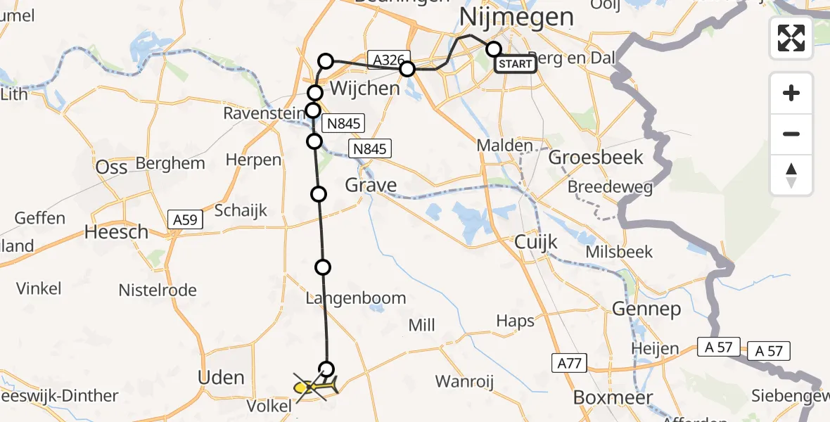 Routekaart van de vlucht: Lifeliner 3 naar Vliegbasis Volkel, Hazenkampseweg