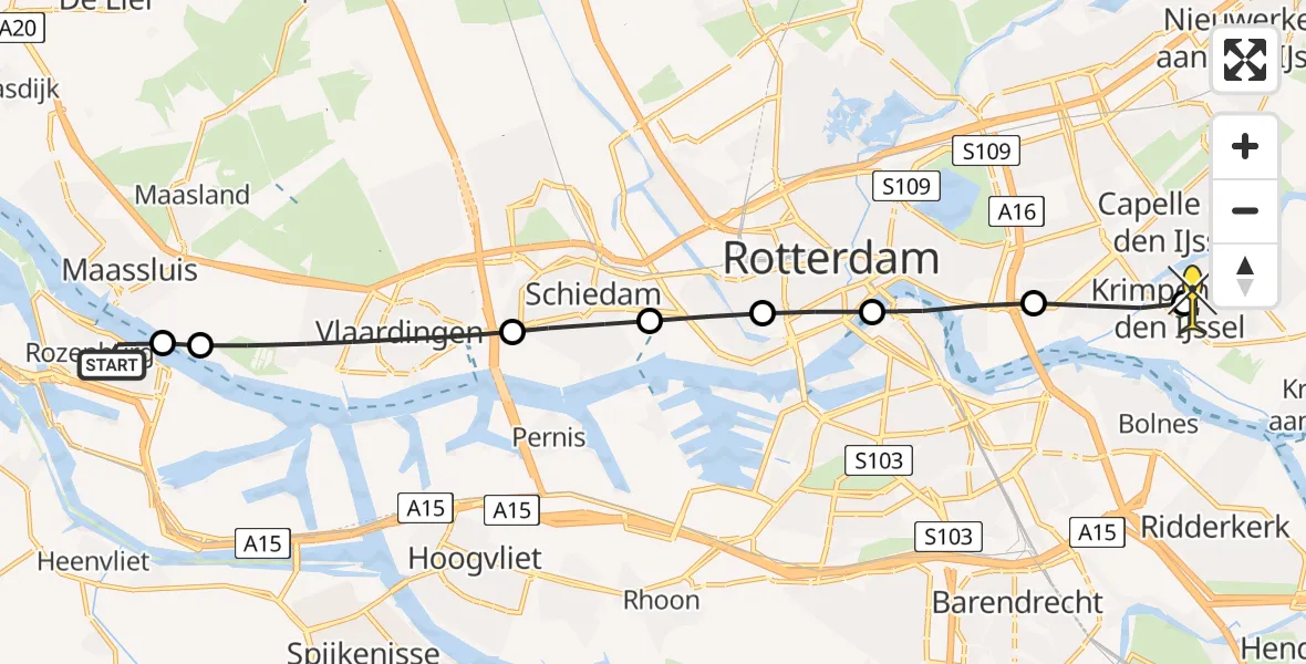 Routekaart van de vlucht: Lifeliner 2 naar Krimpen aan den IJssel, Buitendijk