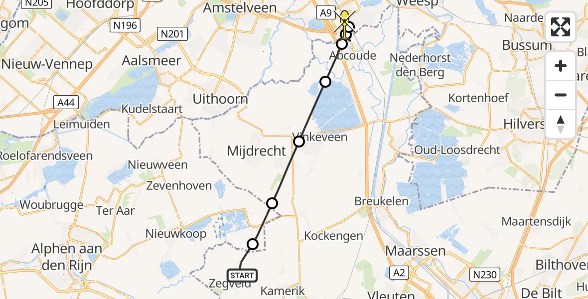 Routekaart van de vlucht: Lifeliner 1 naar Academisch Medisch Centrum (AMC), Rondweg