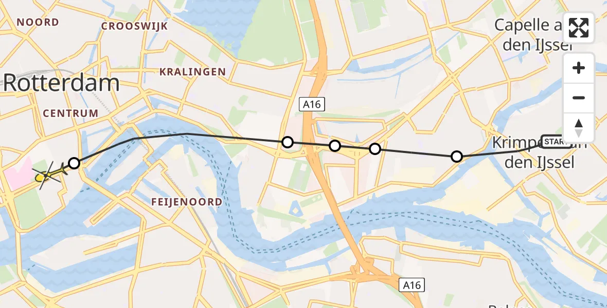 Routekaart van de vlucht: Lifeliner 2 naar Erasmus MC, Kortenaerstraat