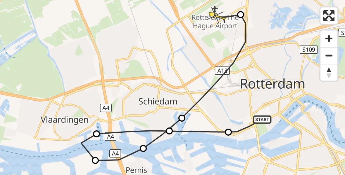 Routekaart van de vlucht: Lifeliner 2 naar Rotterdam The Hague Airport, Heiman Dullaertplein