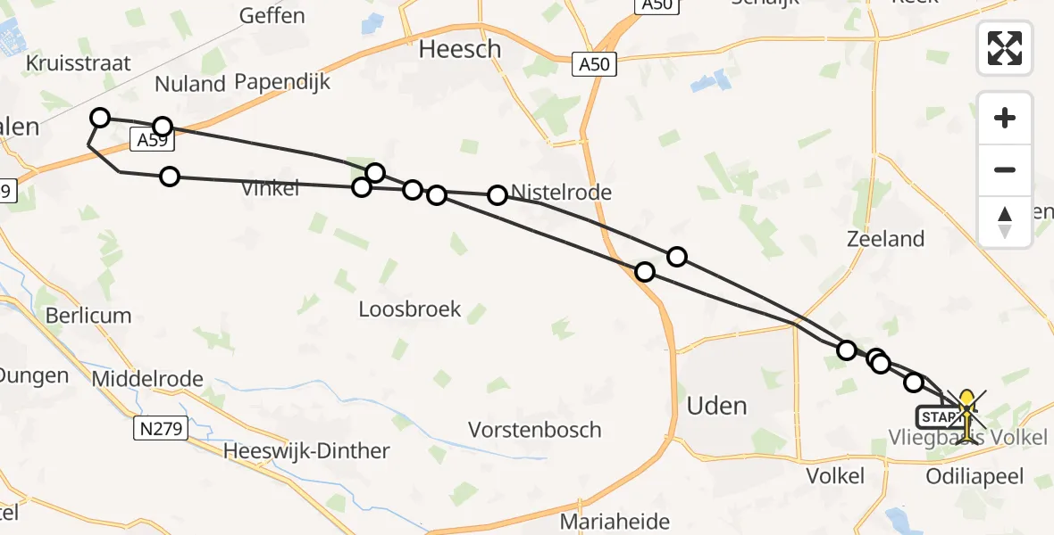 Routekaart van de vlucht: Lifeliner 3 naar Vliegbasis Volkel, Houtvennen