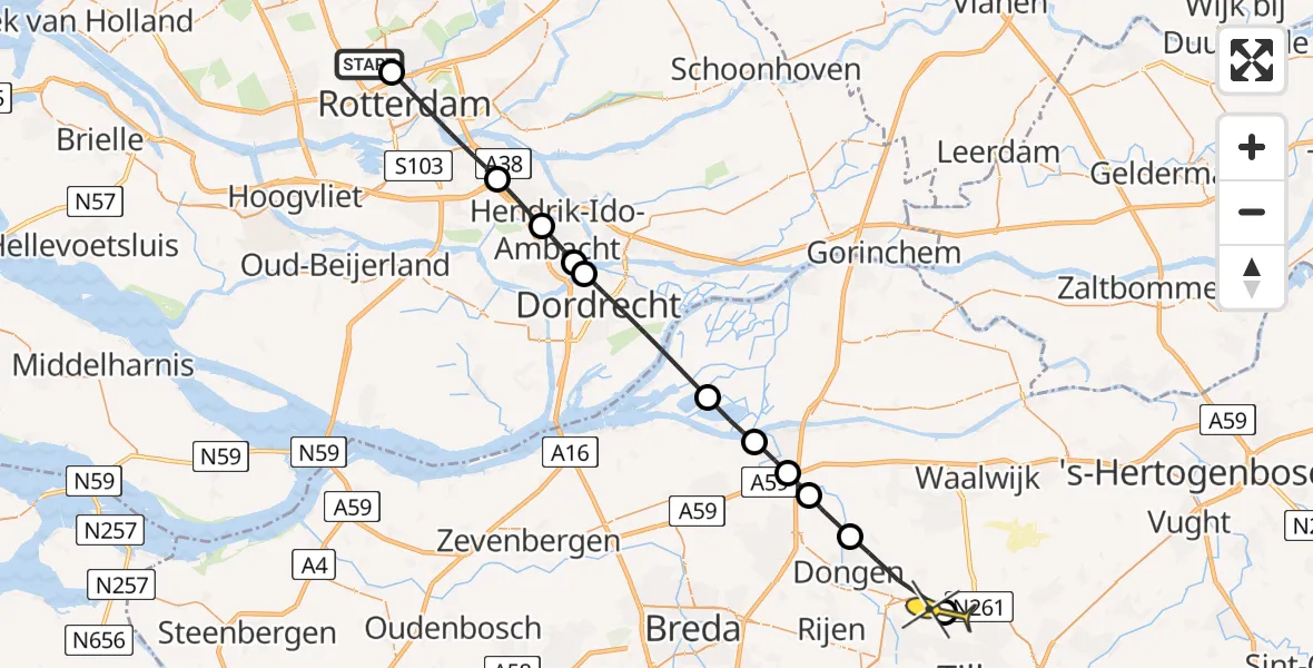 Routekaart van de vlucht: Lifeliner 2 naar Tilburg, Van der Duijn van Maasdamweg