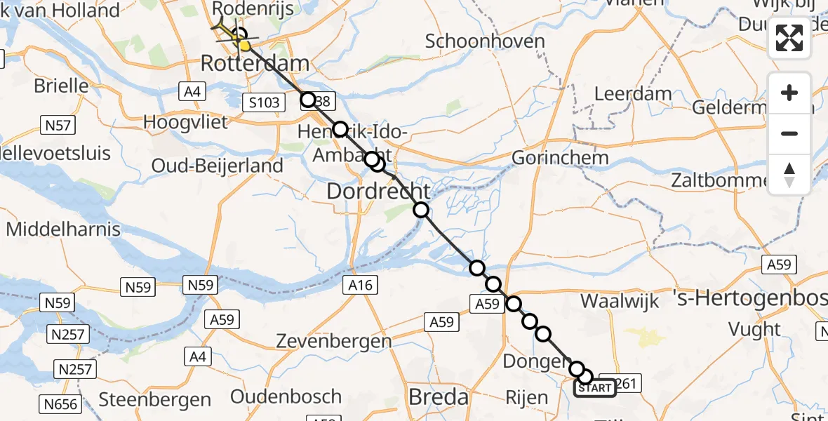 Routekaart van de vlucht: Lifeliner 2 naar Rotterdam The Hague Airport, Galgeneind