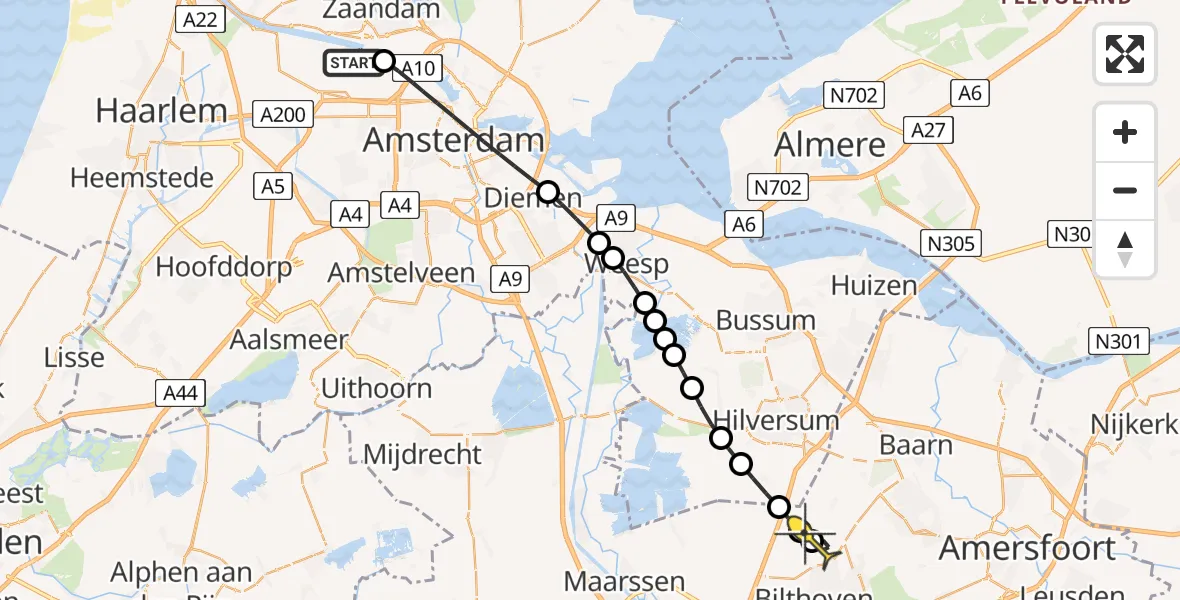 Routekaart van de vlucht: Lifeliner 1 naar Bilthoven, Westhavenweg