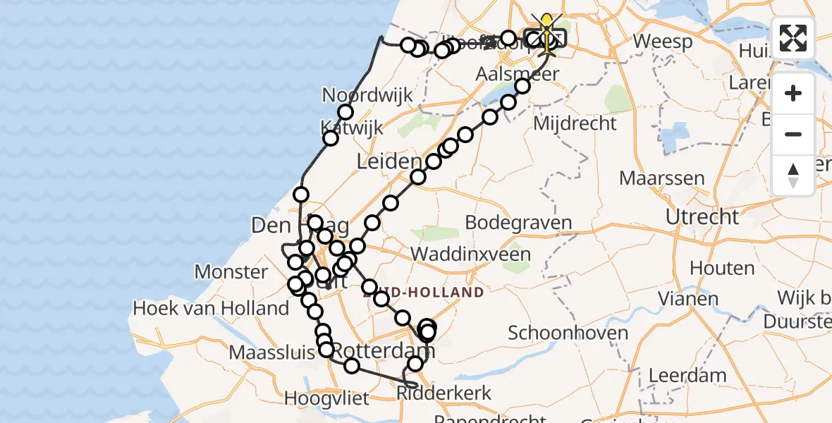 Routekaart van de vlucht: Politieheli naar Schiphol, Amsterdam-Bataviaweg