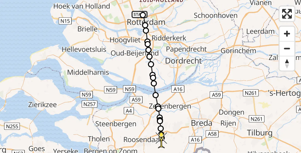 Routekaart van de vlucht: Lifeliner 2 naar Rucphen, Brandenburgbaan