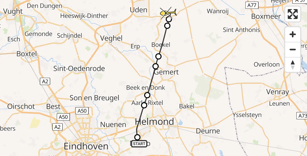 Routekaart van de vlucht: Lifeliner 3 naar Vliegbasis Volkel, Besselhoeve