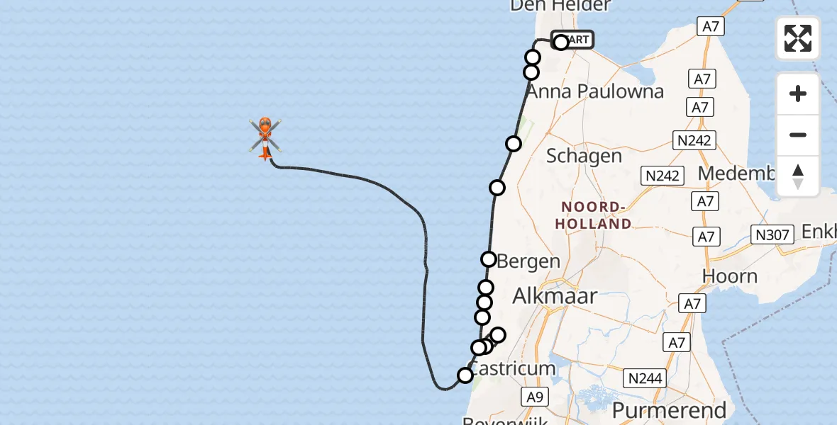Vluchtroute Kustwachthelikopter Vliegveld De Kooy - , 17 november 2024, 15:25