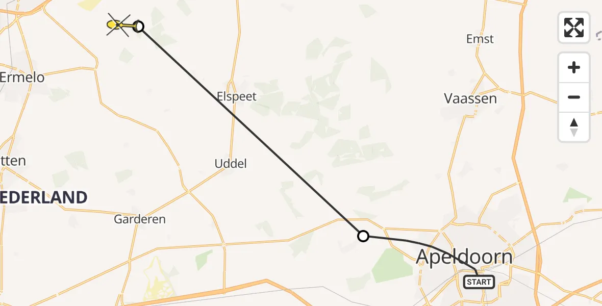 Routekaart van de vlucht: Politieheli naar Harderwijk, Hoogakkerlaan