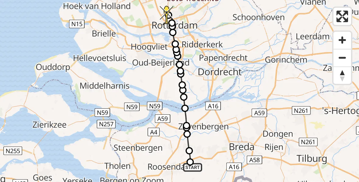 Routekaart van de vlucht: Lifeliner 2 naar Rotterdam The Hague Airport, Gastelseweg