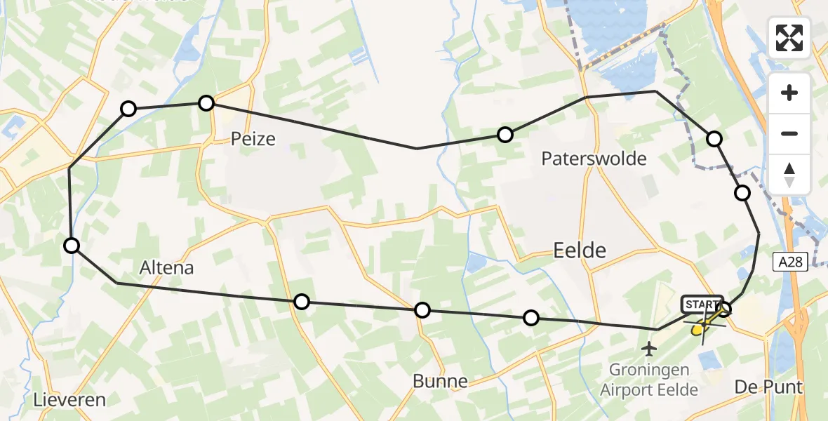 Routekaart van de vlucht: Lifeliner 4 naar Groningen Airport Eelde, Molenweg