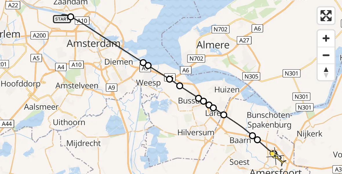 Routekaart van de vlucht: Lifeliner 1 naar Amersfoort, Stadsstrand Kanaal Noord