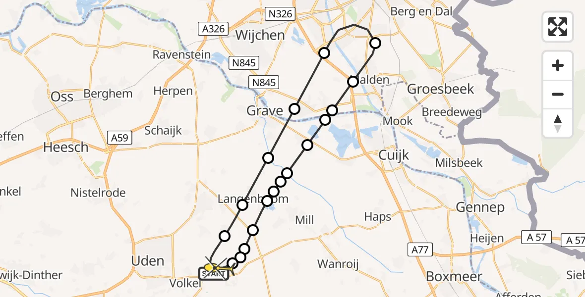 Routekaart van de vlucht: Lifeliner 3 naar Vliegbasis Volkel, Zeelandsedijk