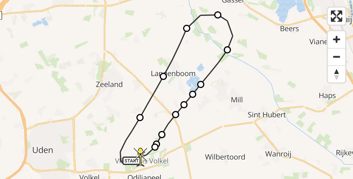 Routekaart van de vlucht: Lifeliner 3 naar Vliegbasis Volkel, Zeelandsedijk