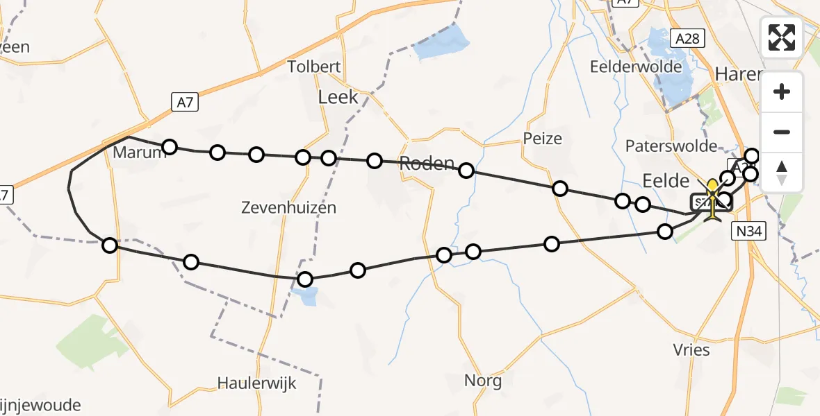 Routekaart van de vlucht: Lifeliner 4 naar Groningen Airport Eelde, Veldkampweg