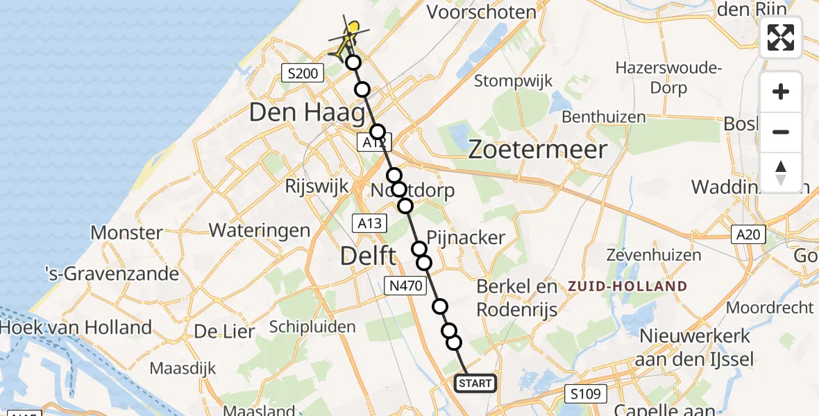 Routekaart van de vlucht: Lifeliner 2 naar Wassenaar, Brandenburgbaan