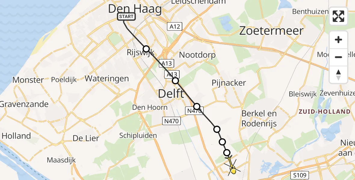 Routekaart van de vlucht: Lifeliner 2 naar Rotterdam The Hague Airport, Stortenbekerstraat