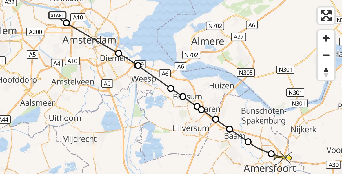 Routekaart van de vlucht: Lifeliner 1 naar Amersfoort, Westhaven