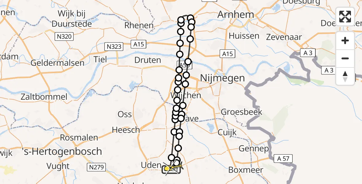 Routekaart van de vlucht: Lifeliner 3 naar Vliegbasis Volkel, Zeelandsedijk