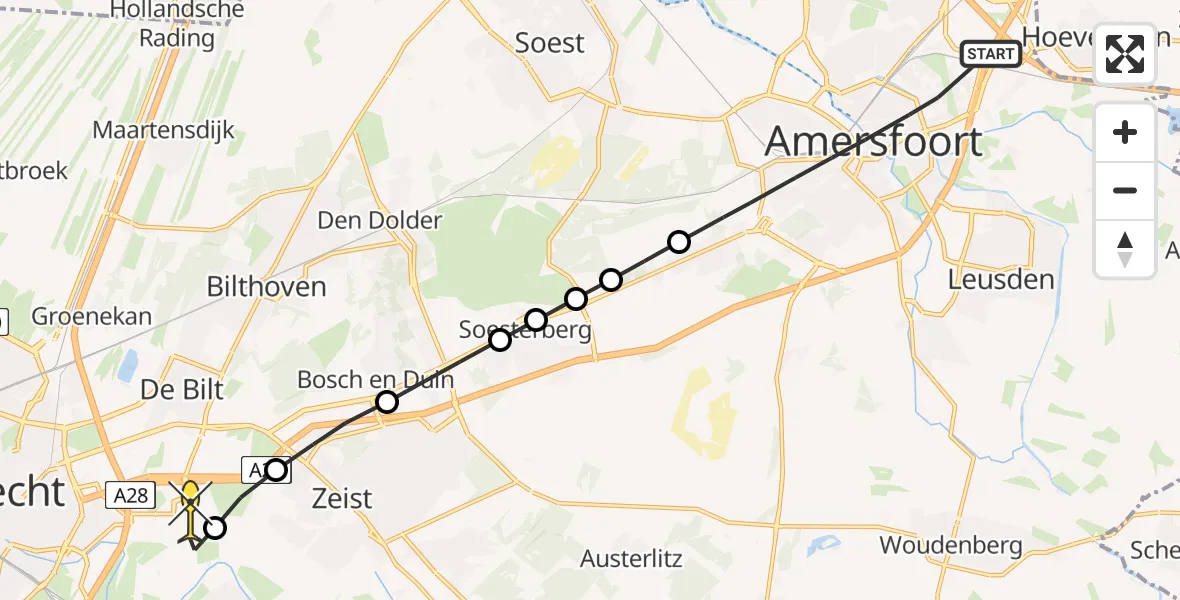 Routekaart van de vlucht: Lifeliner 1 naar Universitair Medisch Centrum Utrecht, Wiekslag