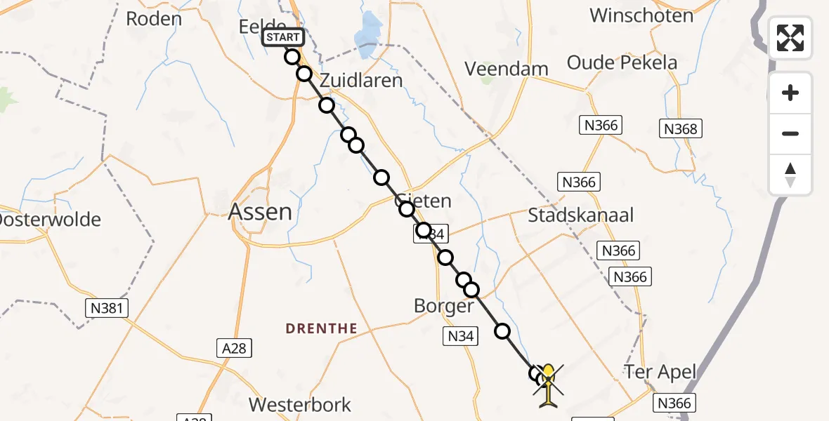 Routekaart van de vlucht: Lifeliner 4 naar Valthermond, Molendwarsstraat