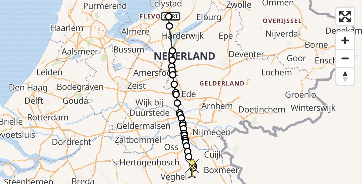 Routekaart van de vlucht: Traumahelikopter naar Vliegbasis Volkel, Eendenweg