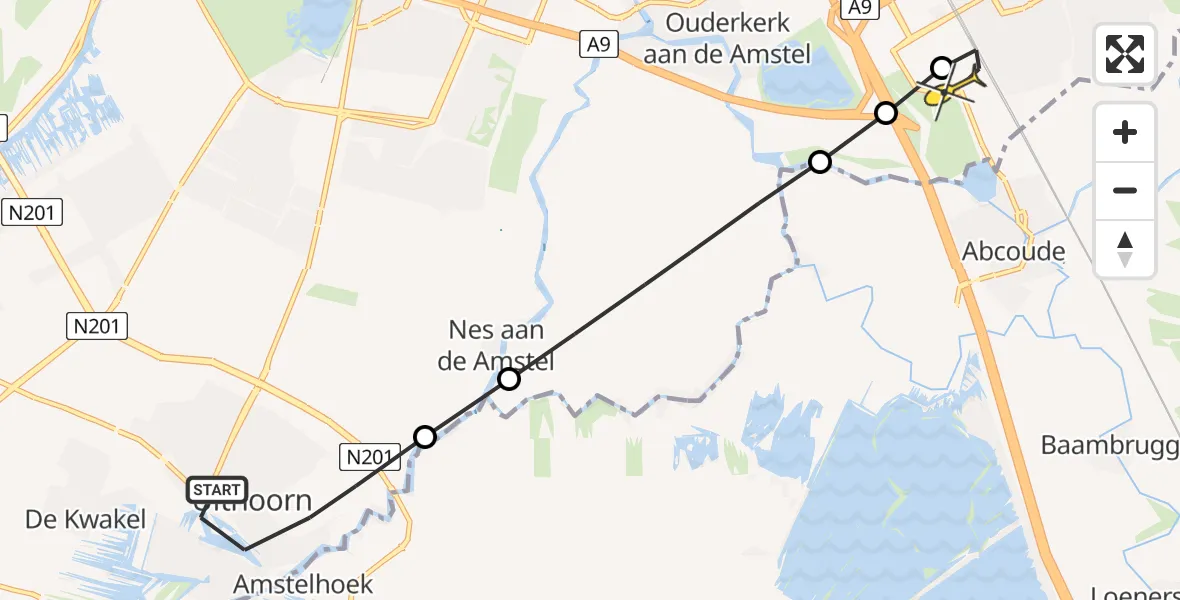 Routekaart van de vlucht: Lifeliner 1 naar Academisch Medisch Centrum (AMC), Zijdelveld