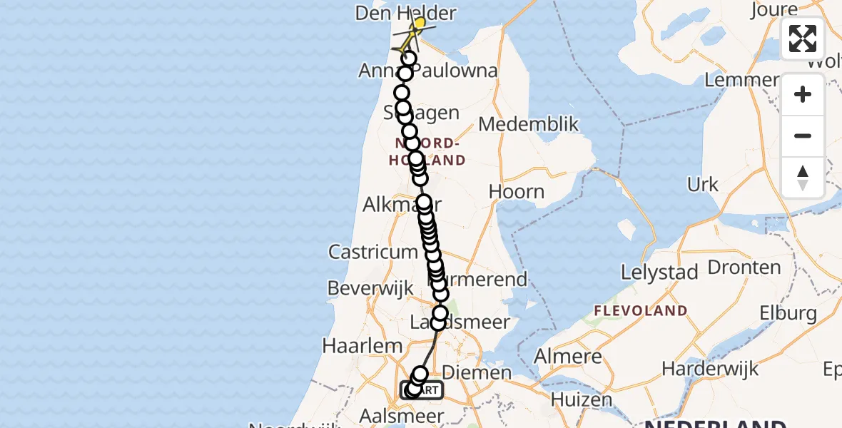 Routekaart van de vlucht: Politieheli naar Vliegveld De Kooy, Loevesteinse Randweg