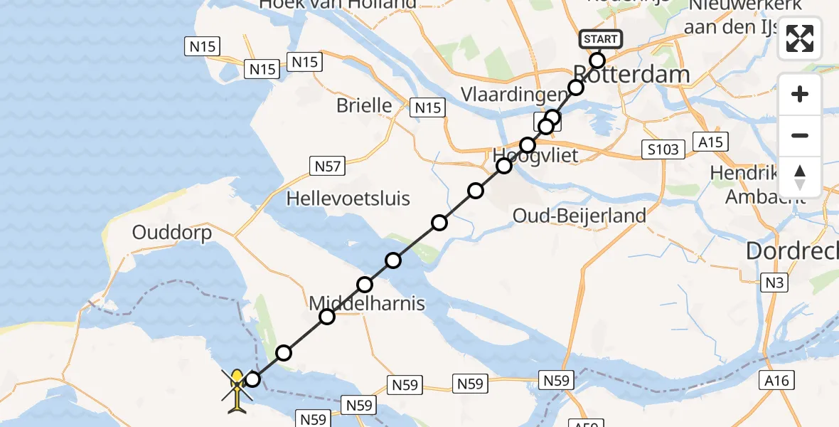 Routekaart van de vlucht: Lifeliner 2 naar Dreischor, Polderbrug