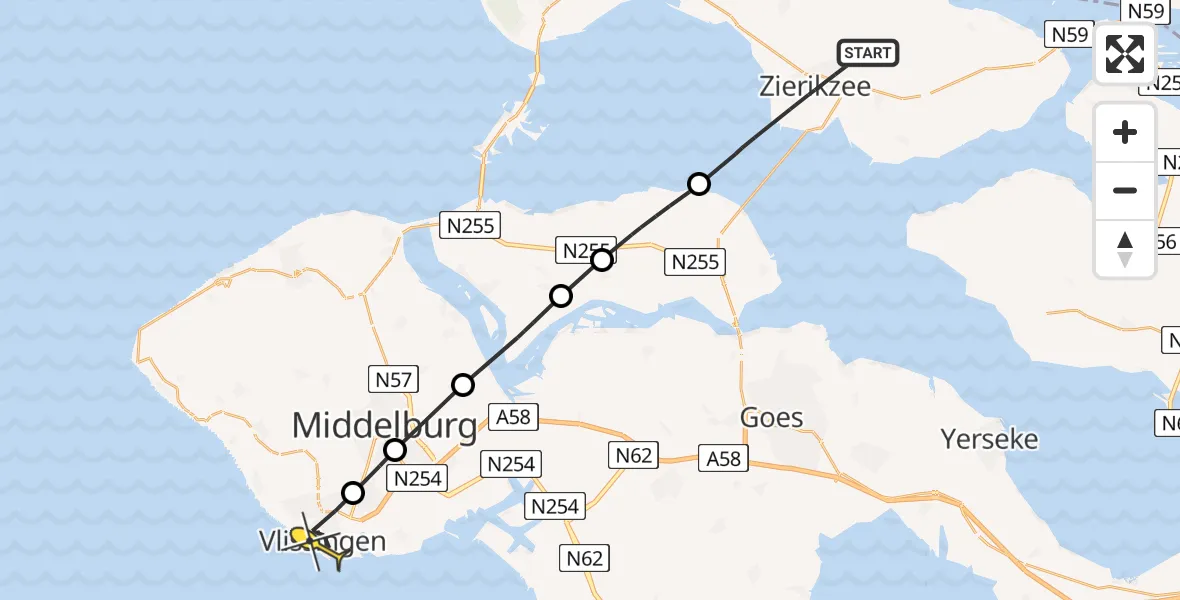 Routekaart van de vlucht: Lifeliner 2 naar Vlissingen, Bettewaardsedijk