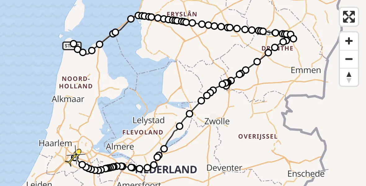 Routekaart van de vlucht: Politieheli naar Schiphol, Balgzanddijk