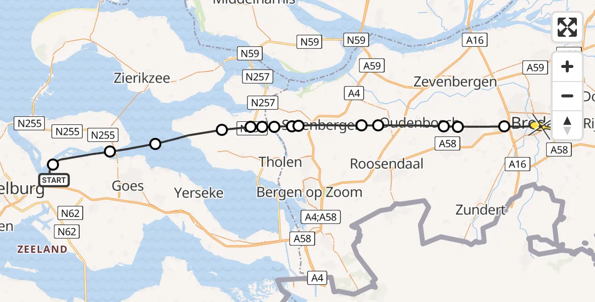 Routekaart van de vlucht: Lifeliner 2 naar Breda, Muidenweg