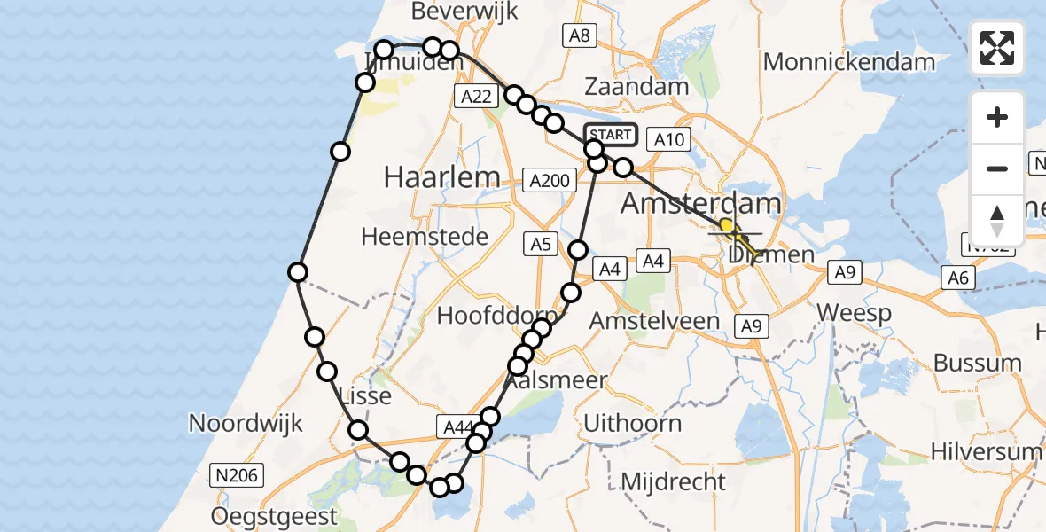 Routekaart van de vlucht: Lifeliner 1 naar Amsterdam, Aziëhaven