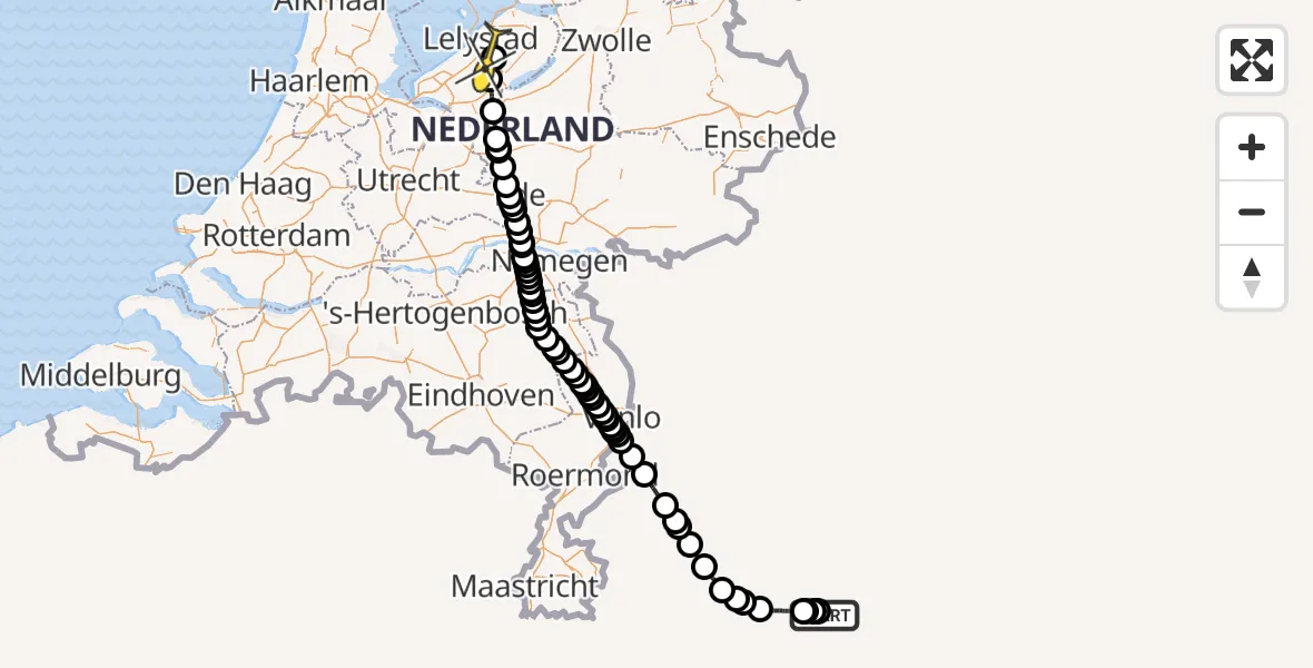 Routekaart van de vlucht: Traumaheli naar Lelystad Airport, Emoeweg