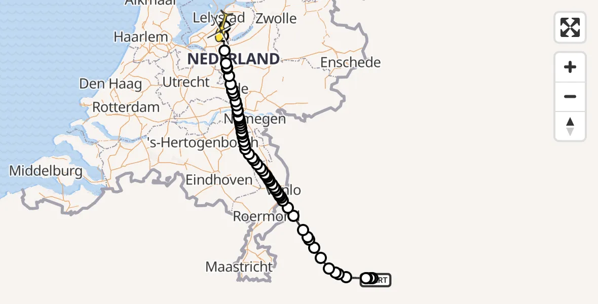 Routekaart van de vlucht: Traumahelikopter naar Lelystad Airport, Emoeweg