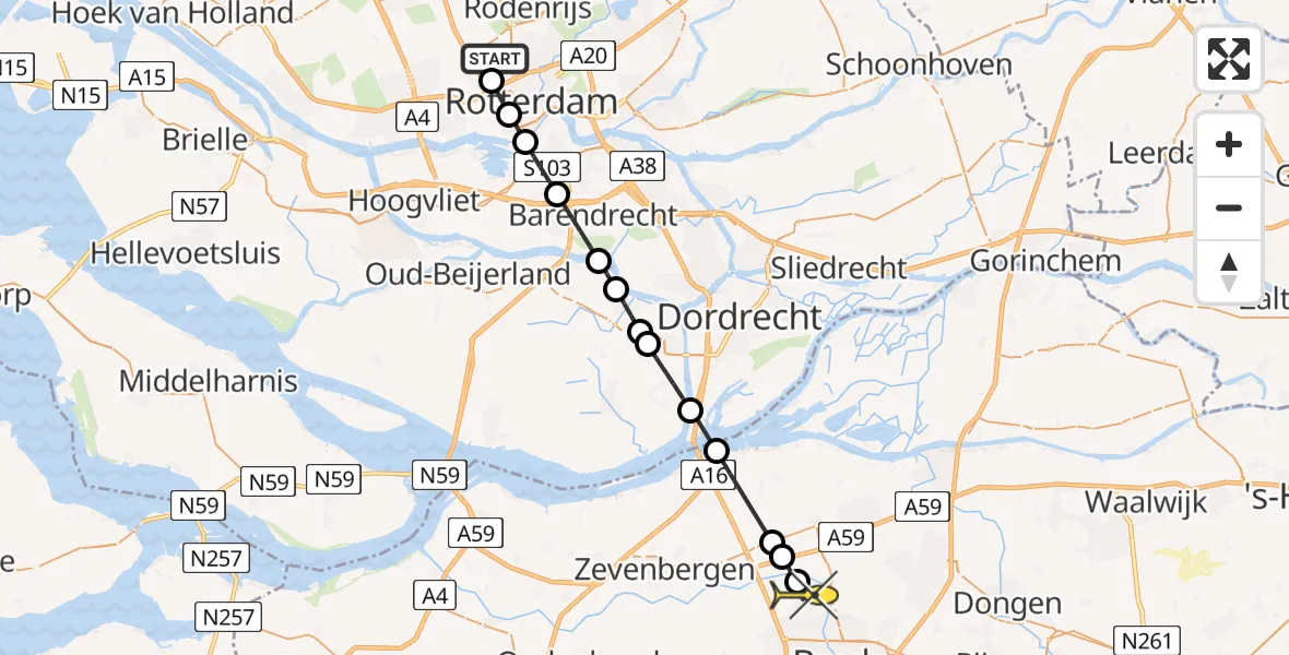 Routekaart van de vlucht: Lifeliner 2 naar Breda, Brandenburgbaan