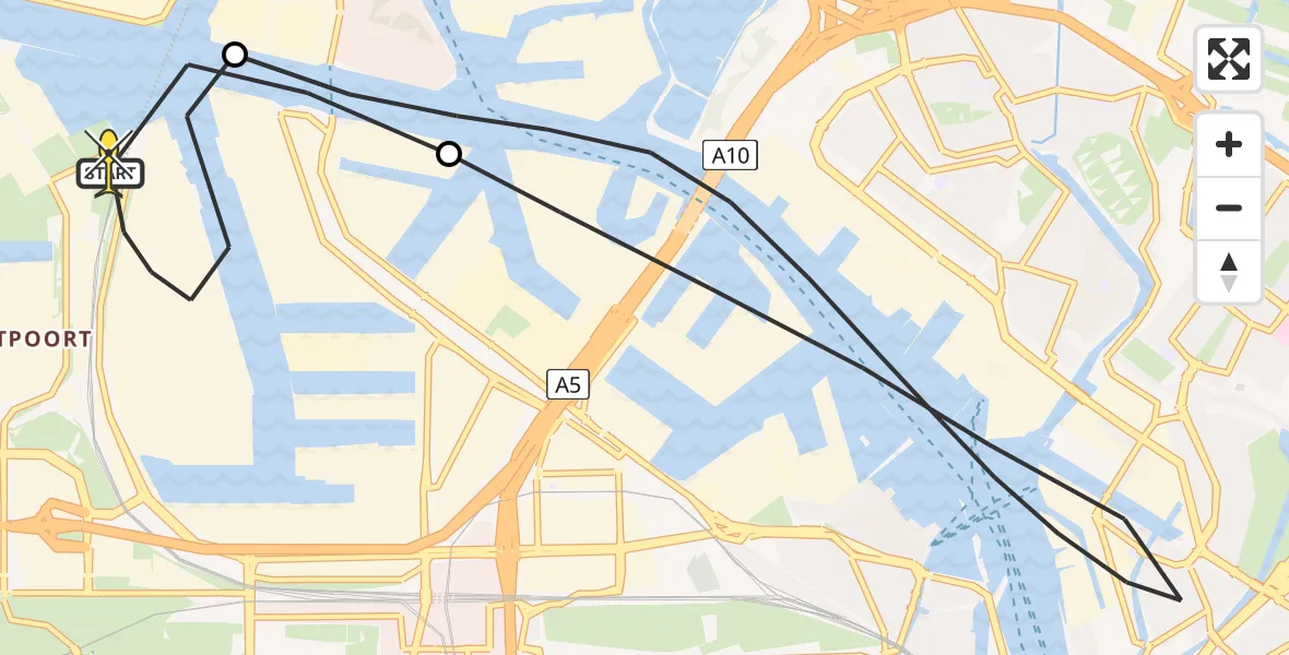 Routekaart van de vlucht: Lifeliner 1 naar Amsterdam Heliport, Hemweg