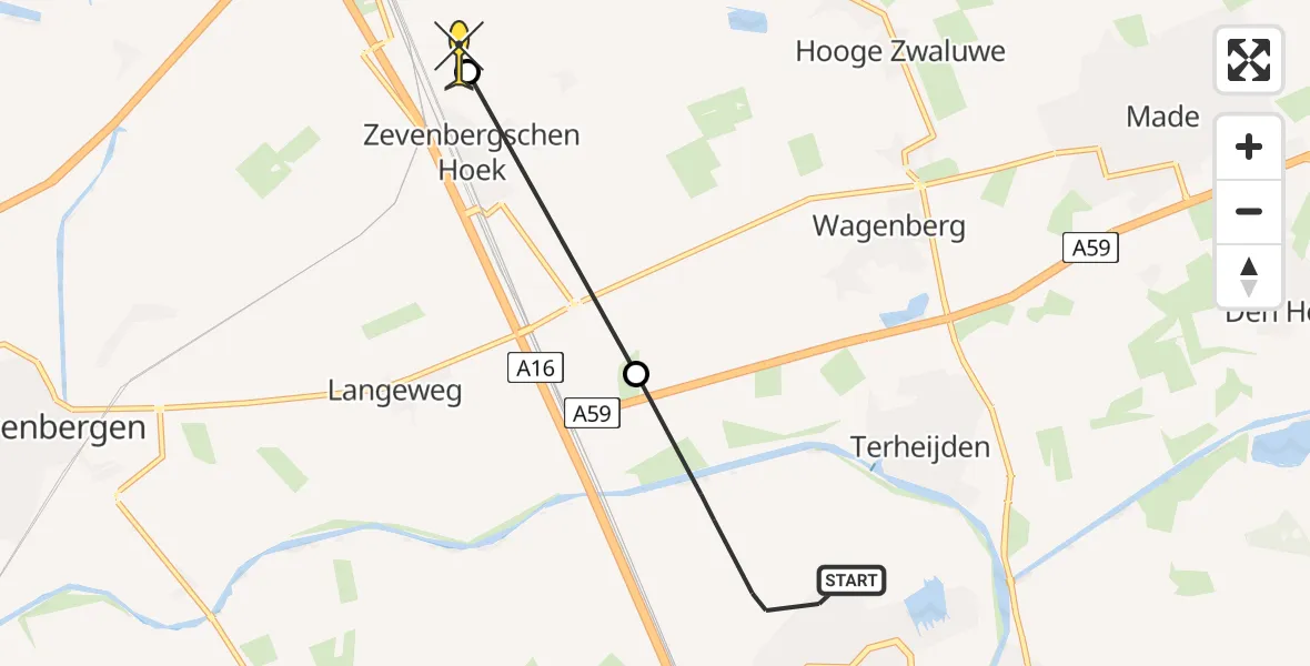 Routekaart van de vlucht: Lifeliner 2 naar Zevenbergschen Hoek, Werftseweg