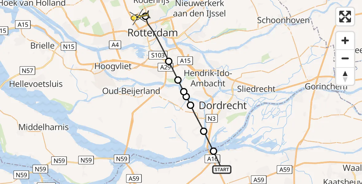 Routekaart van de vlucht: Lifeliner 2 naar Rotterdam The Hague Airport, Zwaluwsedijk