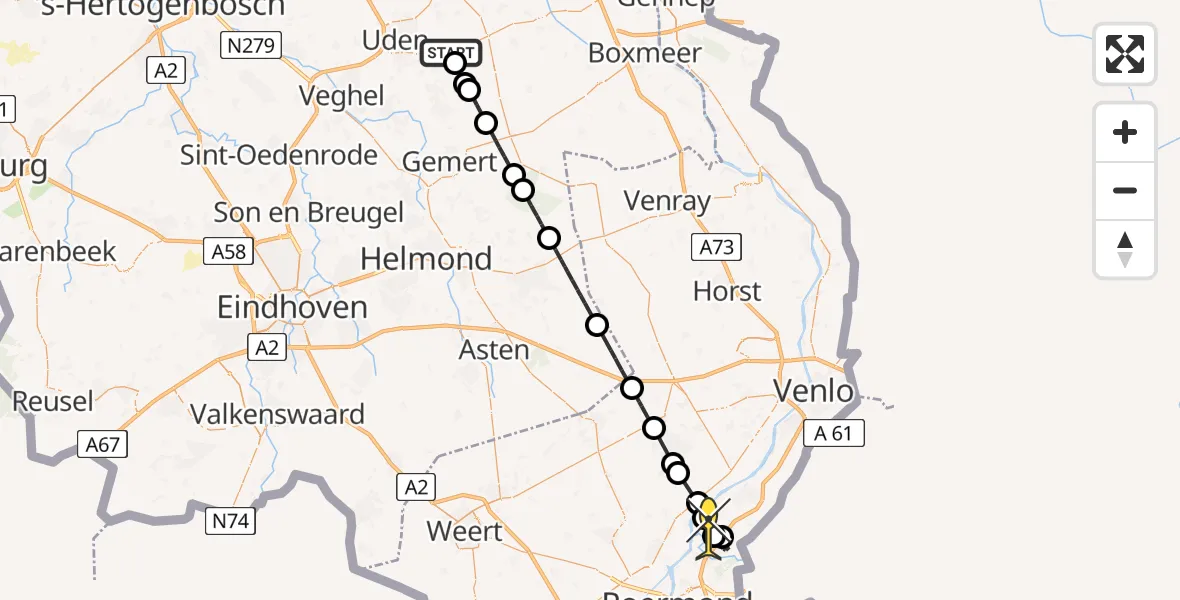 Routekaart van de vlucht: Politieheli naar Beesel, Vogelstraat