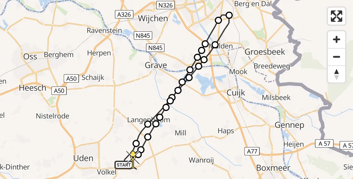 Routekaart van de vlucht: Lifeliner 3 naar Vliegbasis Volkel, Zeelandsedijk